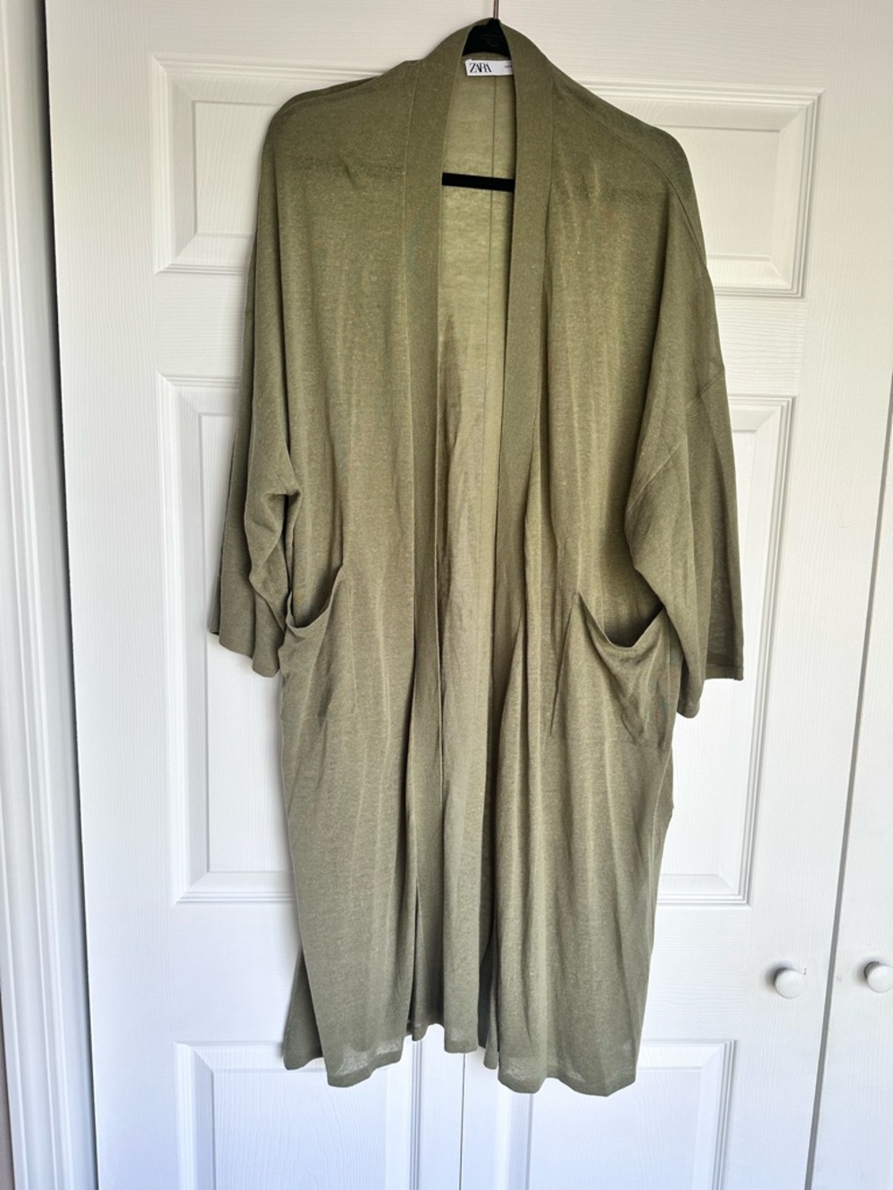 Zara Olive Open-Front Draped Cardigan